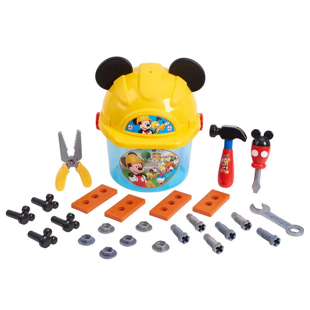 Just Play Disney Junior Mickey Mouse Spielset Werkzeugset Eimer und Schutzhelm Deckel mit Mickey Mou