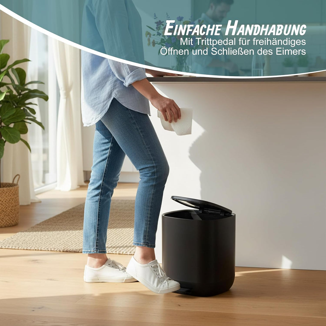 Relaxdays Mülleimer Bad, 5 l, Kosmetikeimer mit Soft-Close, Matte Optik, entnehmbarer Inneneimer, Tr