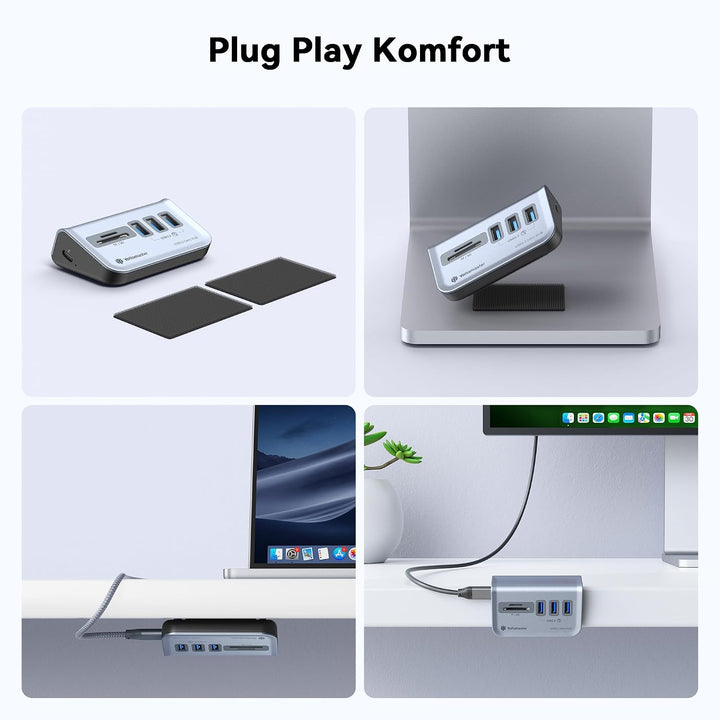 Yottamaster USB Hub mit SD Kartenleser, 5-in-1 USB 3.0 Hub, 3 USB-A 3.0, USB Verteiler mit SD/TF Car