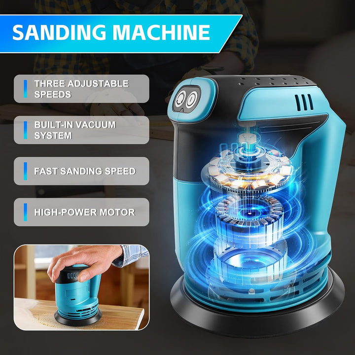 Roadtime 125mm Exzenterschleifer Schleifmaschine für Makita 18V(no Akku) | 20,000 U/min, 3 Geschwind