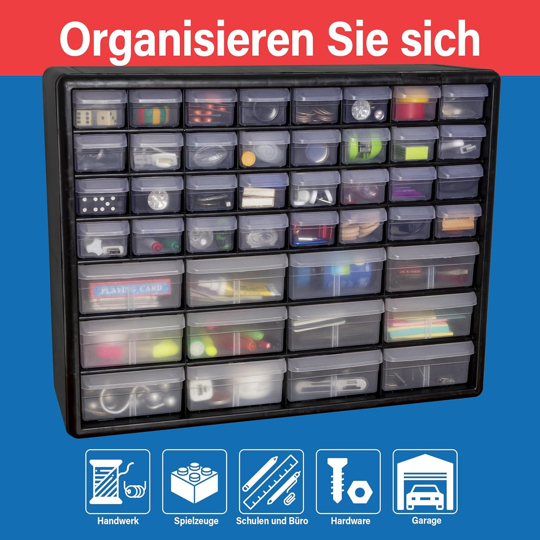 Akro-Mils 10144 D Aufbewahrungskasten für Werkzeug und Bastelzubehör, 50,8 x 40,6 x 16,5 cm, Schwarz