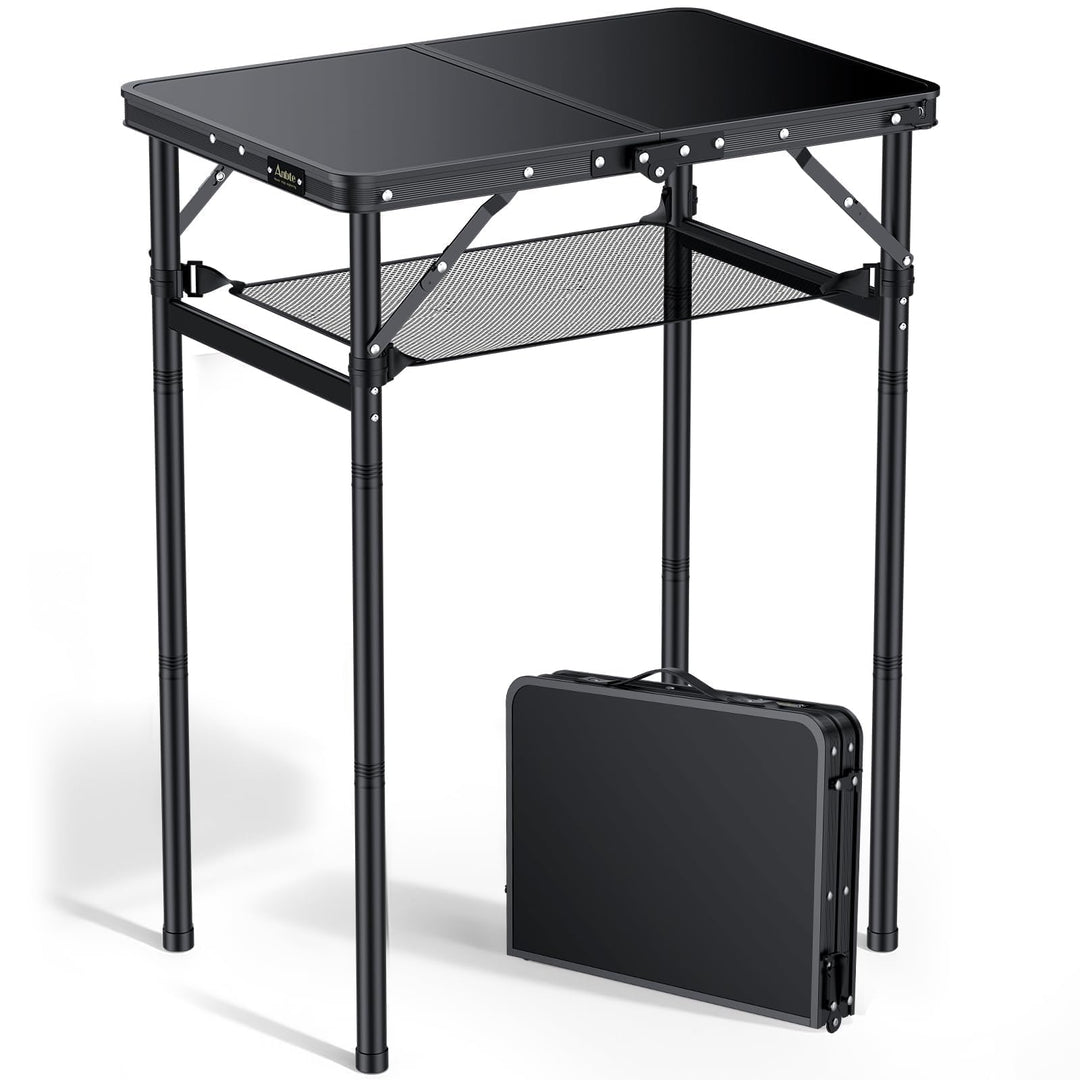 Anbte Campingtisch Klappbar 60x40cm Aluminium Rahmen mit 3 Höhen Verstellbar 27.3/51/74.7cm mit Aufb