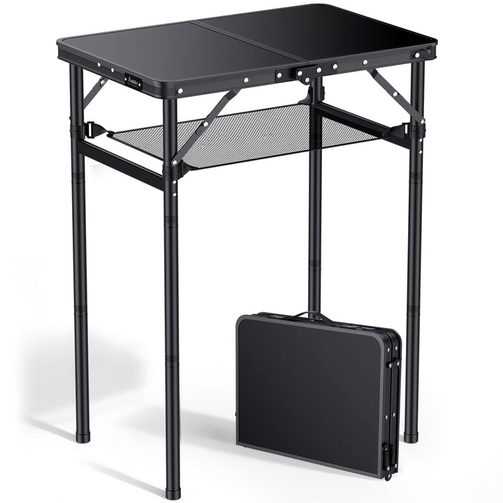 Anbte Campingtisch Klappbar 60x40cm Aluminium Rahmen mit 3 Höhen Verstellbar 27.3/51/74.7cm mit Aufb