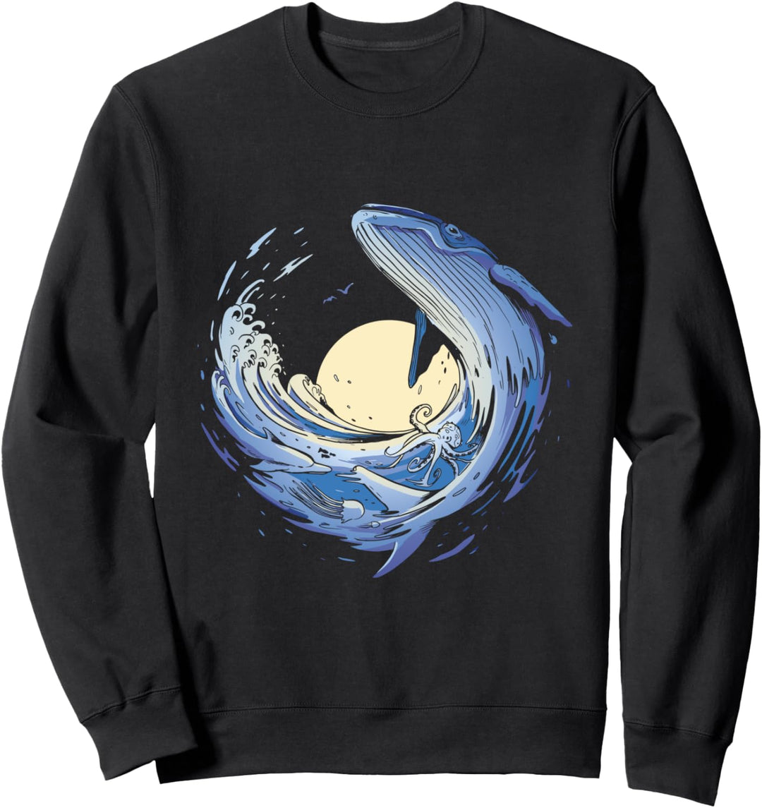 Ein Wal, Oktopus, Qualle und Delfin in einer Meereswelle Sweatshirt