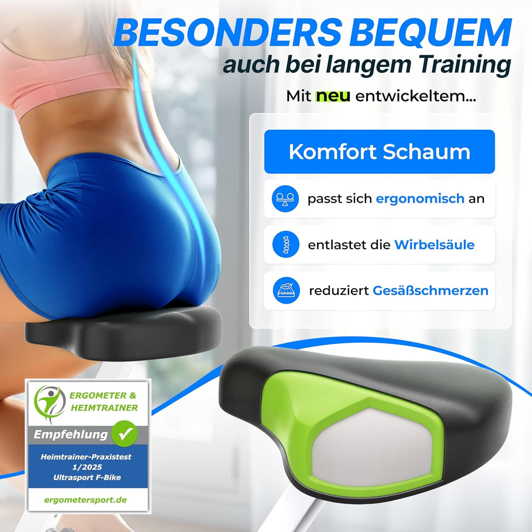Ultrasport F-Bike, Fahrradtrainer, Heimtrainer, klappbarer Hometrainer, LCD Display, opt. Handpulsse