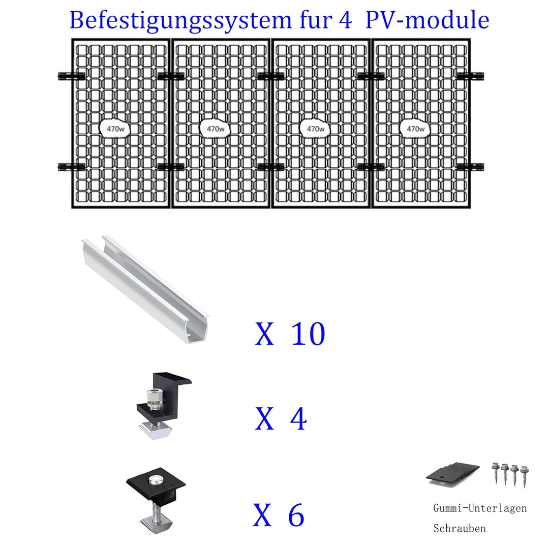 Solarmodul Halterung Befestigungssystem, Alu PV Modul Halterung mit 12CM Montageschiene und Befestig