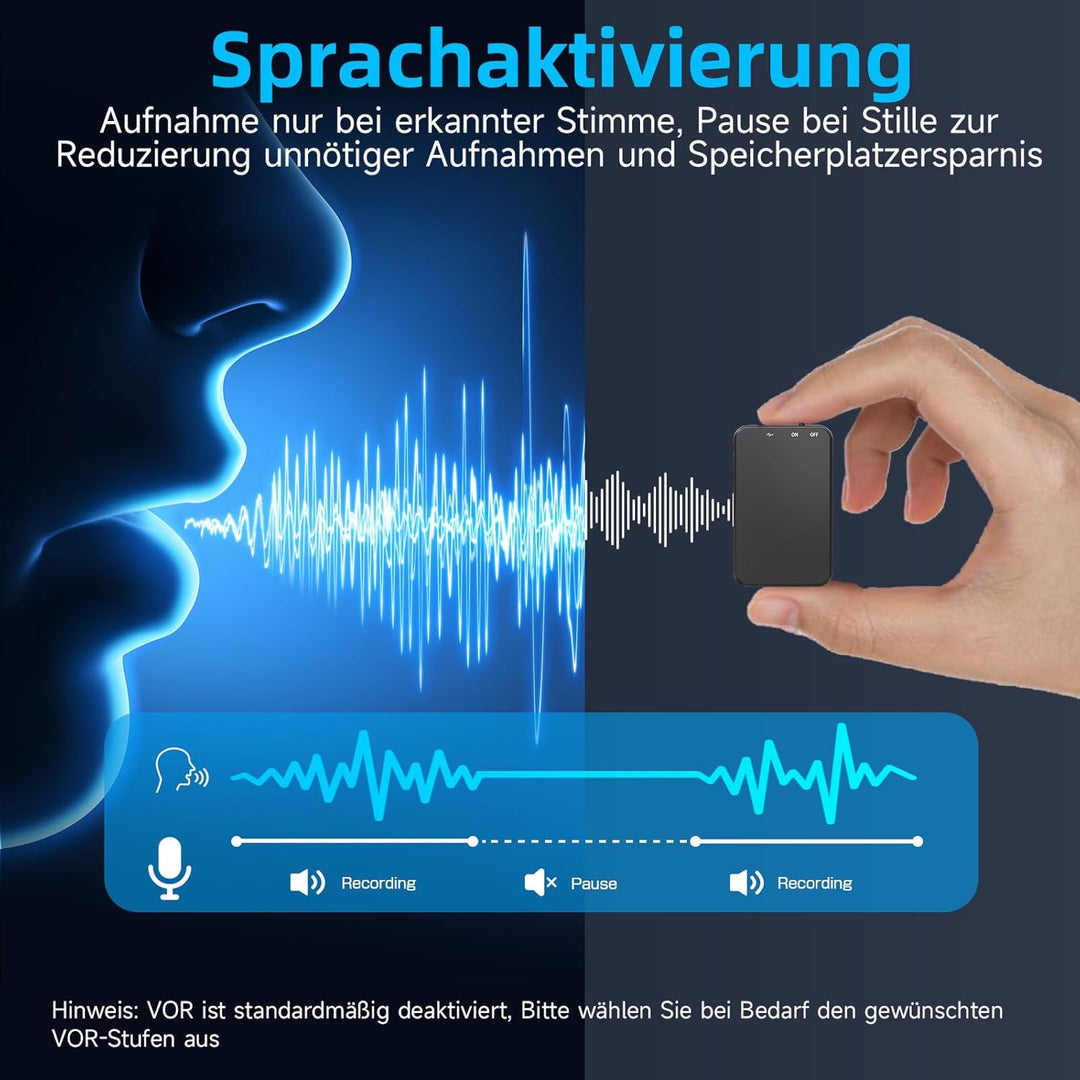 Diktiergerät Mini, Vandlion 32GB HD Aufnahmegerät mit 40 Stunden Aufnahme, USB C Digital Voice Recor