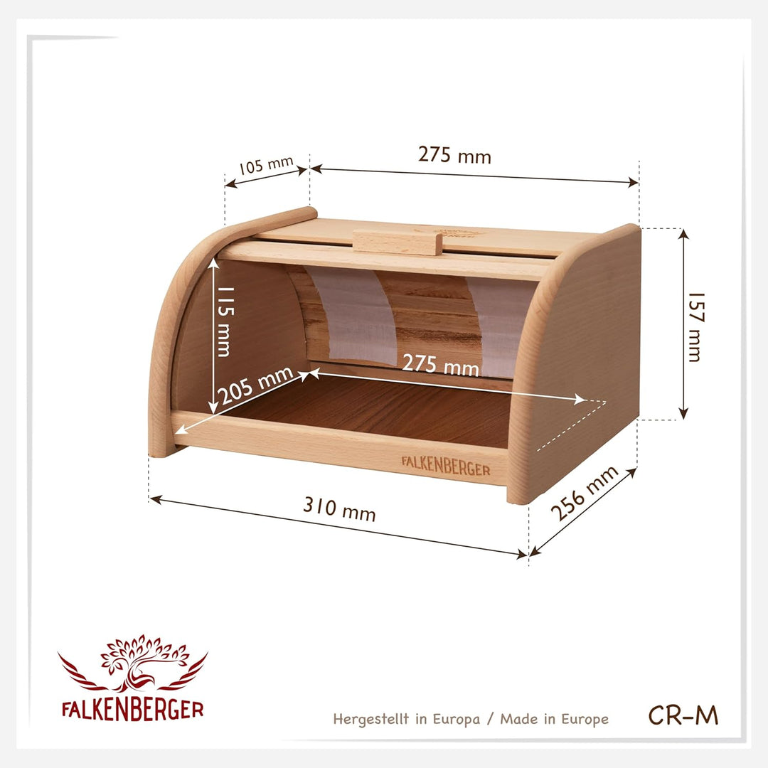 Brotkasten aus Buchenholz ca. 32x25x16cm M Rollbrotkasten traditionell Brotbox mit Roll-Deckel Handm