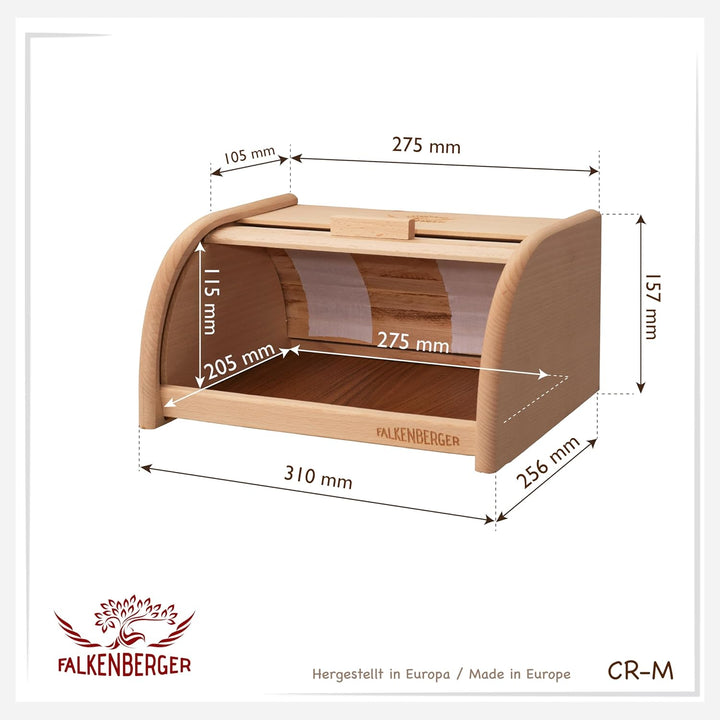 Brotkasten aus Buchenholz ca. 32x25x16cm M Rollbrotkasten traditionell Brotbox mit Roll-Deckel Handm