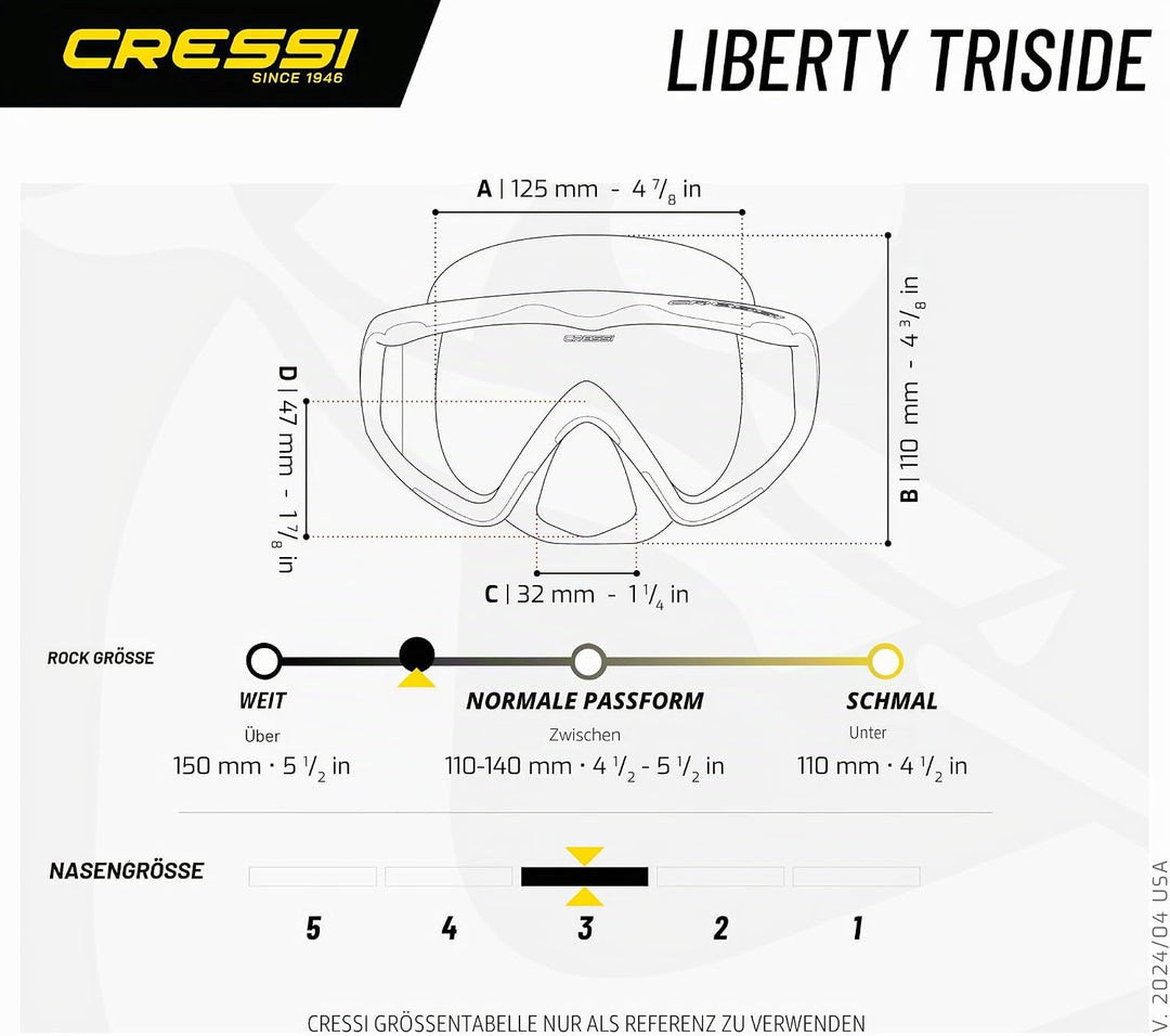 Cressi Liberty - Tauchen, Apnoe und Schnorchelmaske - Erhältlich in der Version mit Zwei/Drei Gläser
