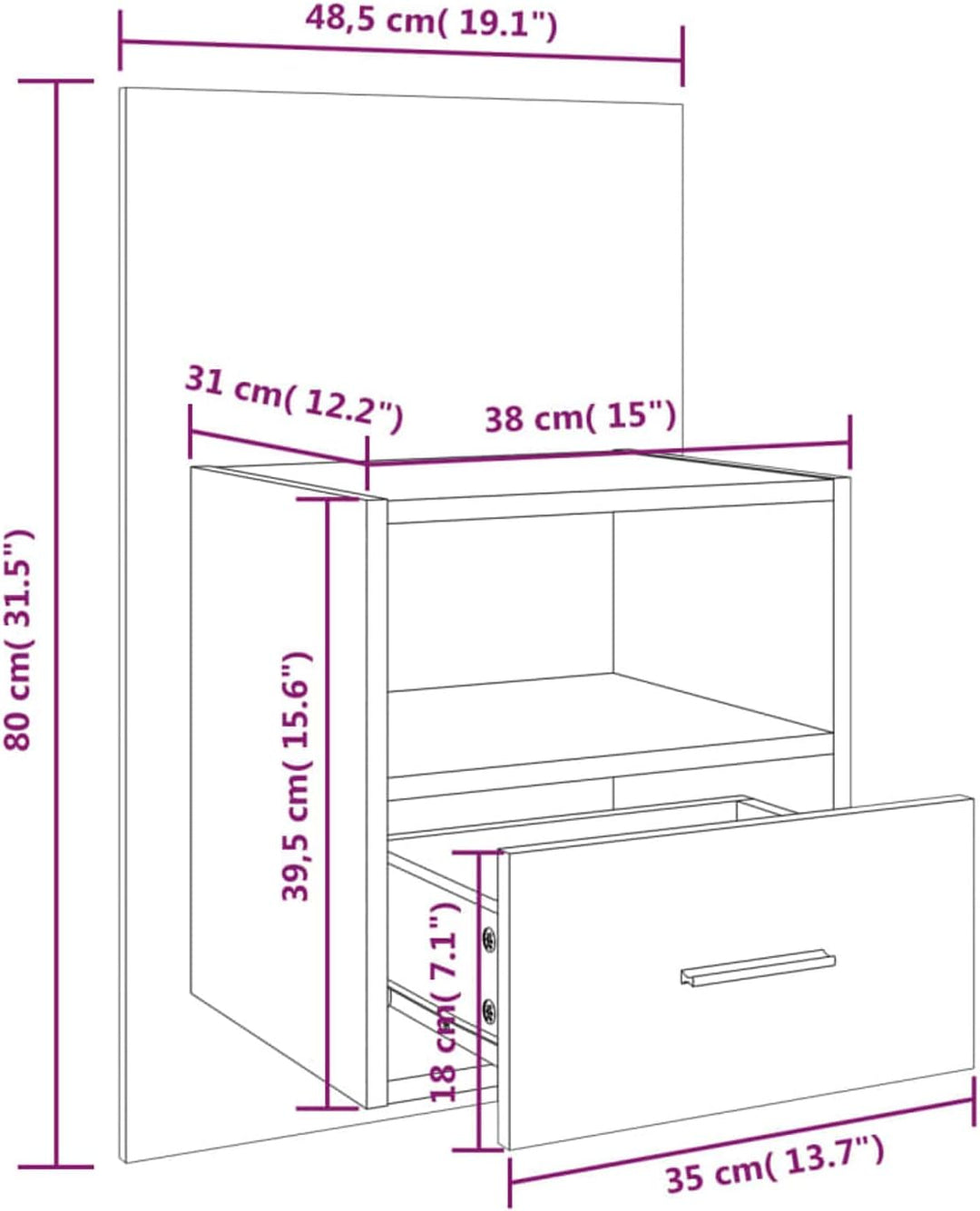 Tidyard Wand Nachttisch Hängend Nachtschrank Nachtkonsole Nachtkommode Schlafzimmer Kommode Schrank