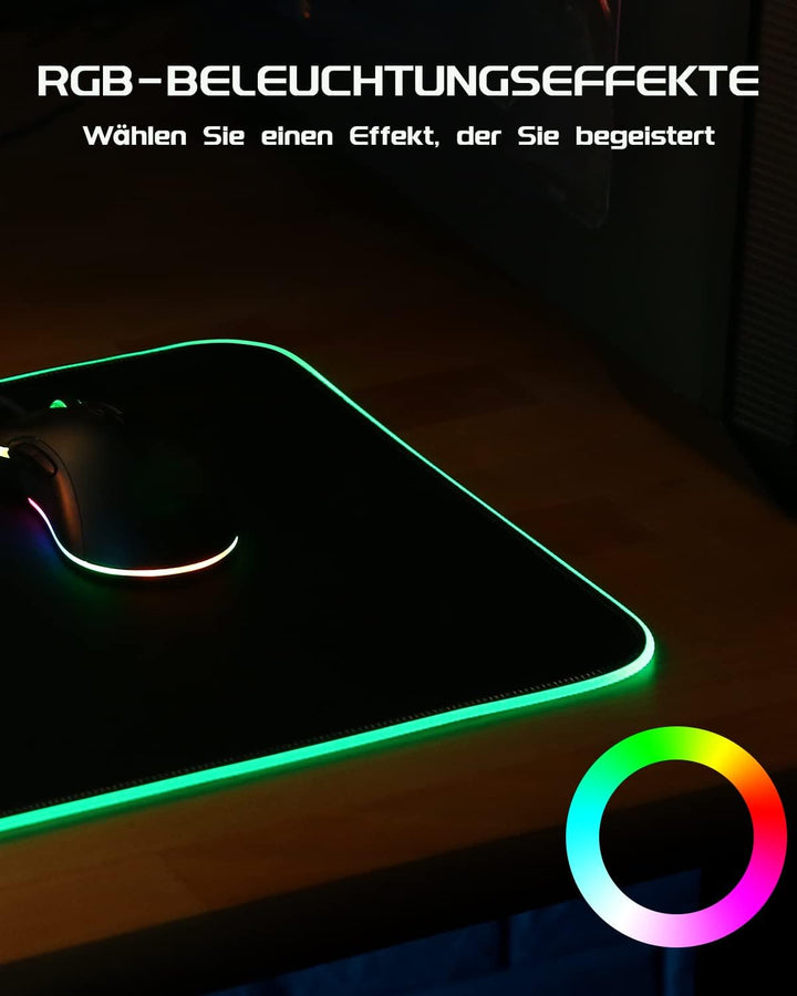 EASEMO Gaming Mauspad, XXL gross (800 x 300 x 4 mm) RGB Mousepad, 7 LED-Farben und 10 voreingestellt