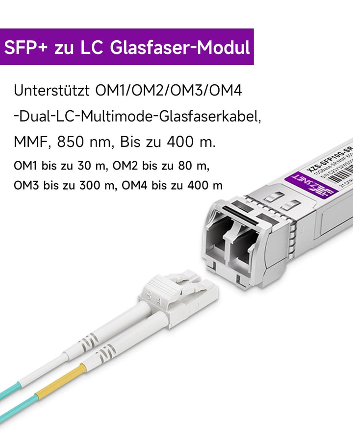 10GBASE-SR SFP+ Transceiver, 10G SFP+ zu LC Multimode Fiber Modul für Cisco SFP-10G-SR, Ubiquiti Uni