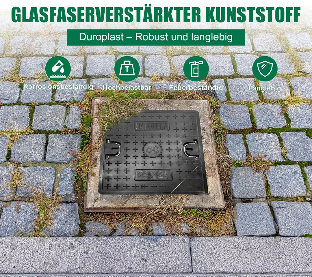 GFK-Schachtabdeckung mit Rahmen: 700x700 mm/Deckel: 600x600 mm/Lichte Weite: 550x550 mm Kanaldeckel