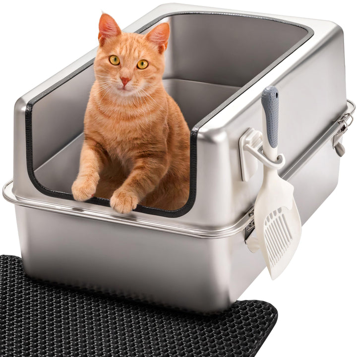 Katzenklo Edelstahl XXL – Leicht zu Reinigen, Geruchsresistent – Katzentoilette Edelstahl mit hohem
