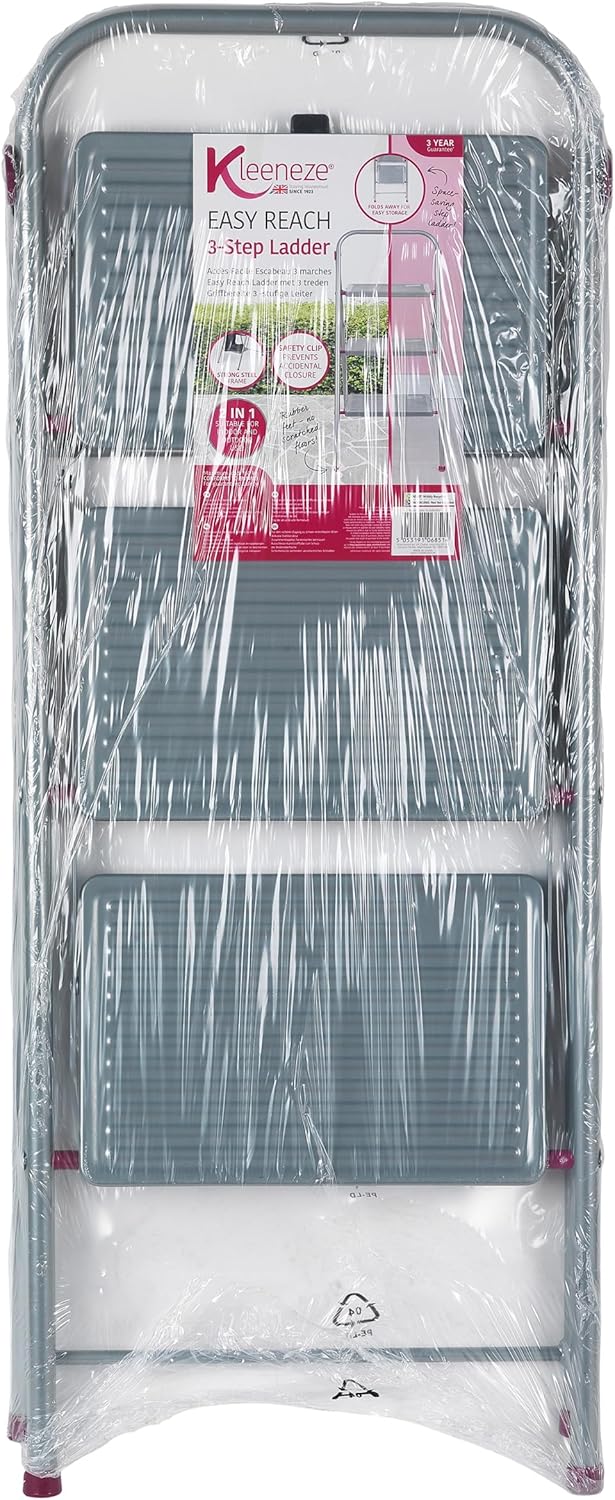 Kleeneze® KL068514EU zusammenklappbare 3-stufige Trittleiter für Heimwerker, 105 cm, rosa/grau, Trag