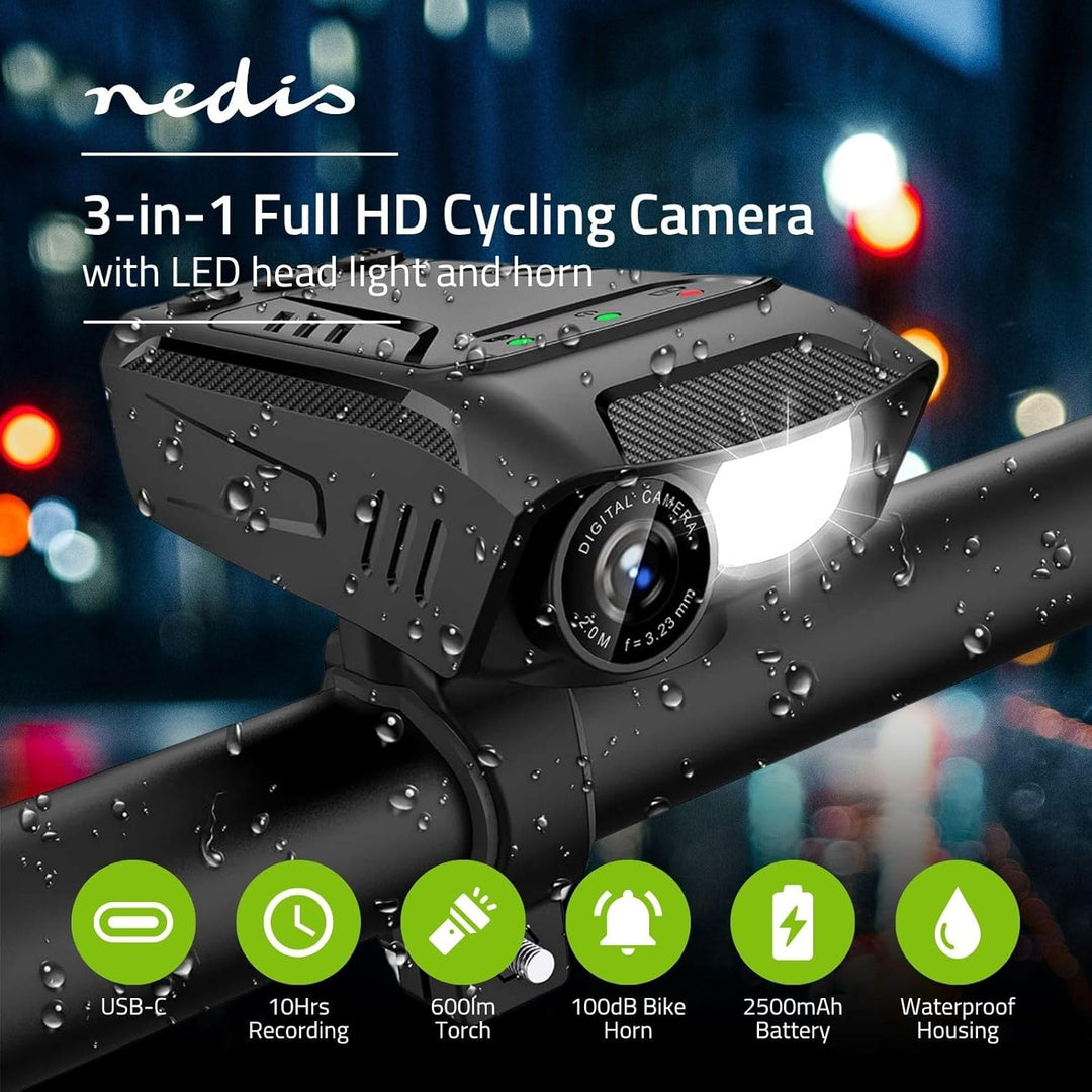 Nedis Fahrradkamera - 1080p@30fps - 2 MPixel - 600 min - 70 ° - 600 min - Inkl. Halterung - Schwarz