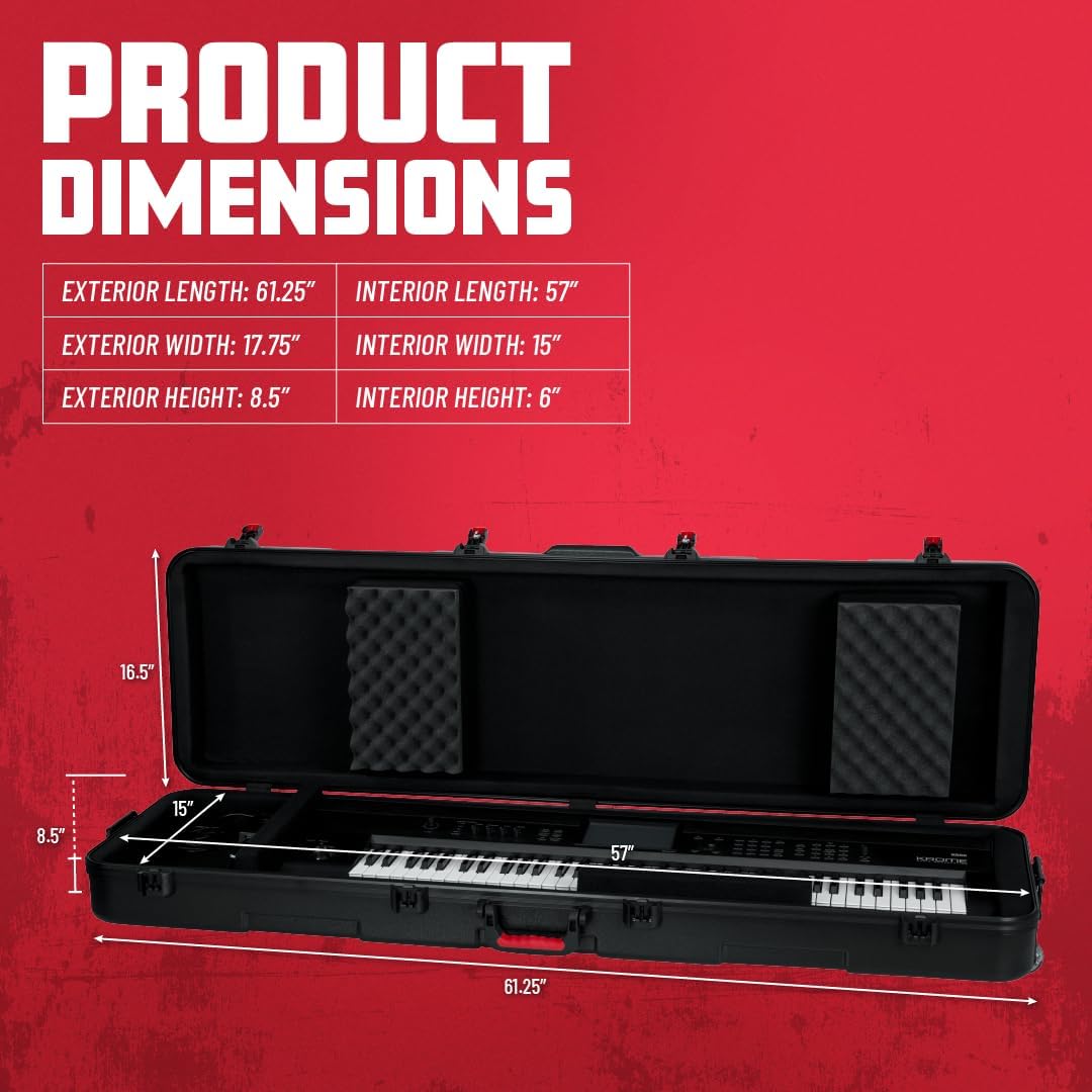 Gator Cases Hartschalen Flight Case für schlanke, extra lange 88-Tasten-Keyboards mit TSA-zugelassen