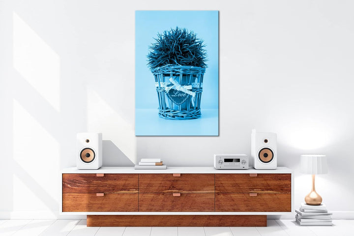 deyoli Schilf im Blumentopf Format 120x80 Effekt: Monocrome Blau als Leinwandbild, Motiv fertig gera