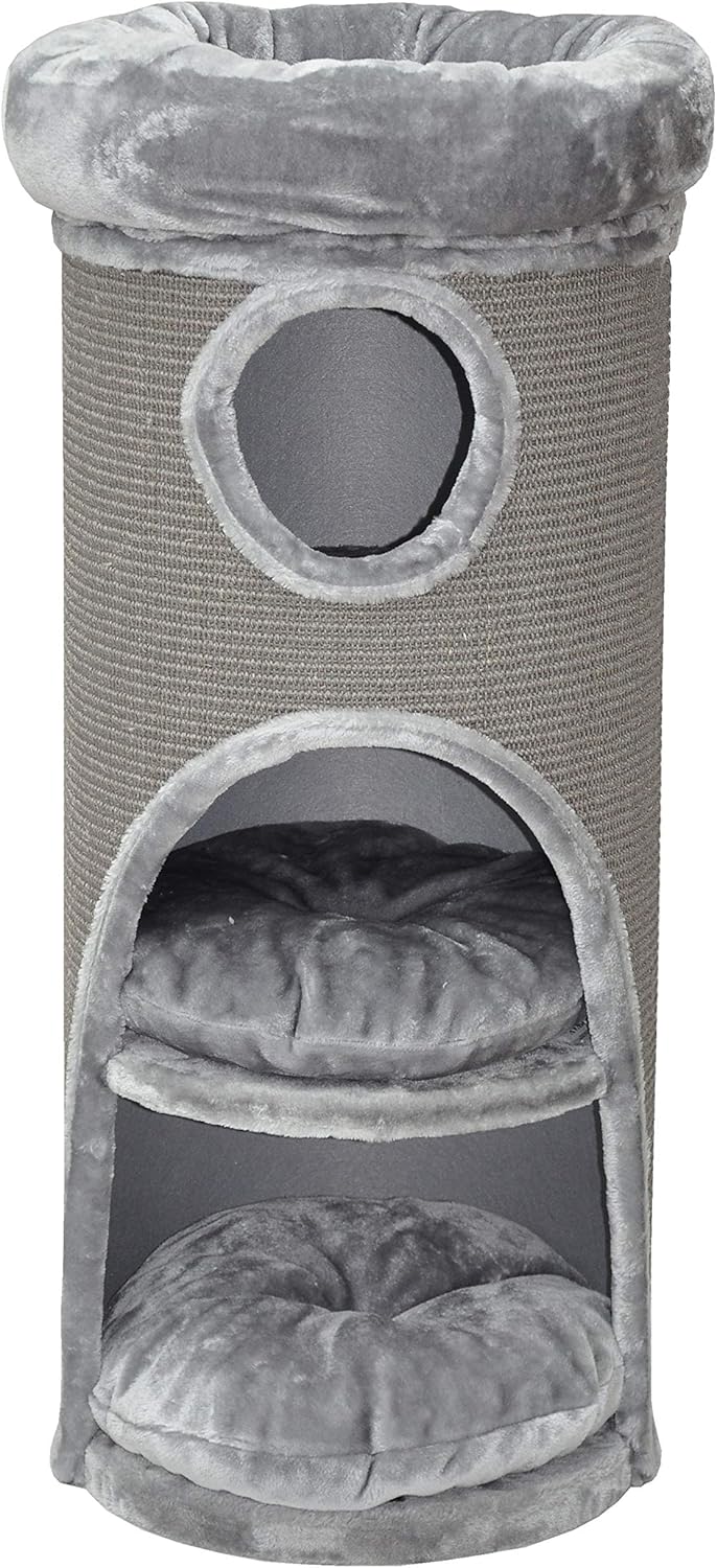 nanook Katzen Kratztonne Kratzbaum grau - 100 x 40 cm - standfest - mit Katzenbett, Plüschrand und K