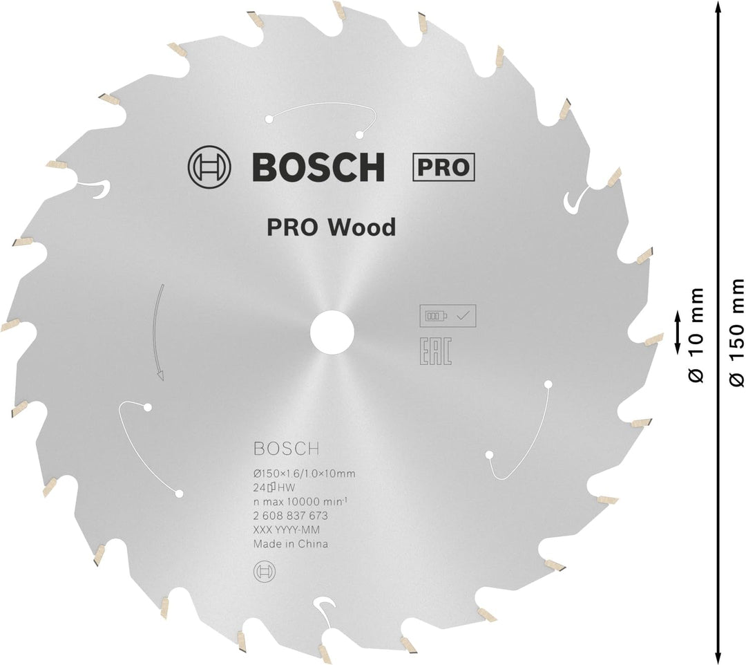 Bosch Accessories 1x Kreissägeblatt Standard for Wood (Holz, Sägeblatt Ø 150 x 10 x 1,6 mm, 24 Zähne
