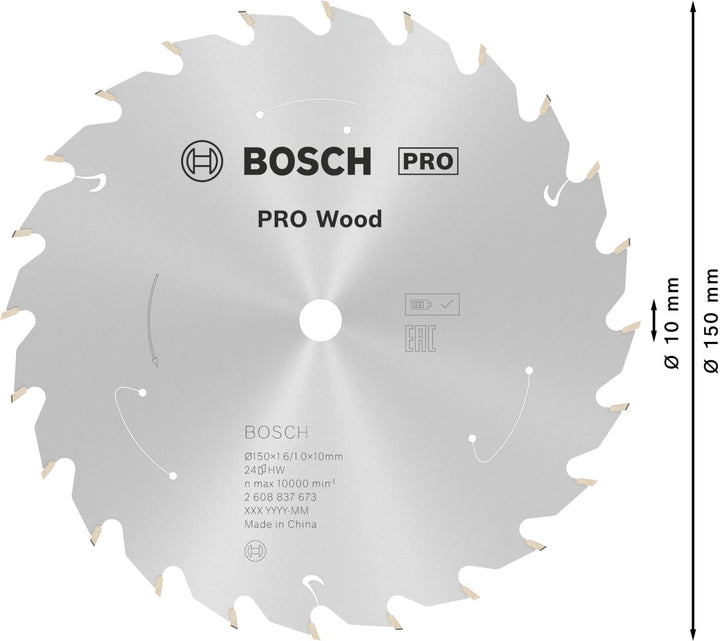 Bosch Accessories 1x Kreissägeblatt Standard for Wood (Holz, Sägeblatt Ø 150 x 10 x 1,6 mm, 24 Zähne