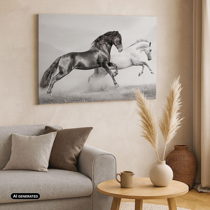 Bilder auf Leinwand Pferde Tiere Galopp Wiese Leinwandbild 70x50cm Wandbilder Dekoration Wohnzimmer