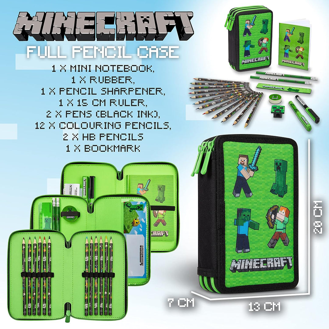 Minecraft Federmäppchen Jungen und Mädchen Mäppchen Gefüllt Creeper Federmappe mit Schreibwaren Game