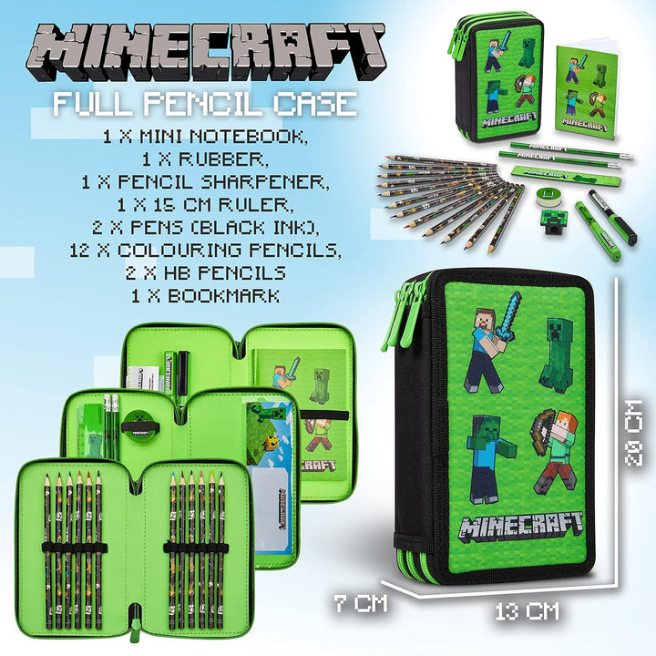 Minecraft Federmäppchen Jungen und Mädchen Mäppchen Gefüllt Creeper Federmappe mit Schreibwaren Game