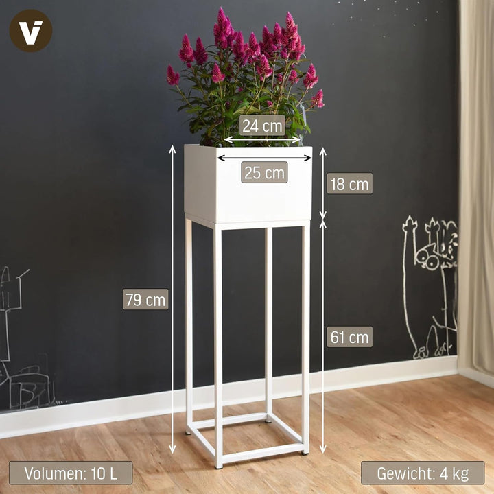 VIVANNO Blumentopf auf Ständer mit Beinen Füssen Elevate Square 79 cm, Weiss, Weiss Matt