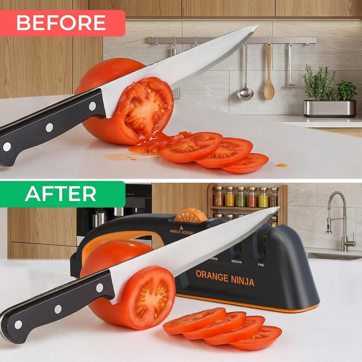 Sharp Pebble Messerschärfer, Orange, Ninja, 5 verstellbare Schärfwinkel, hochwertiger Küchenmesser-S