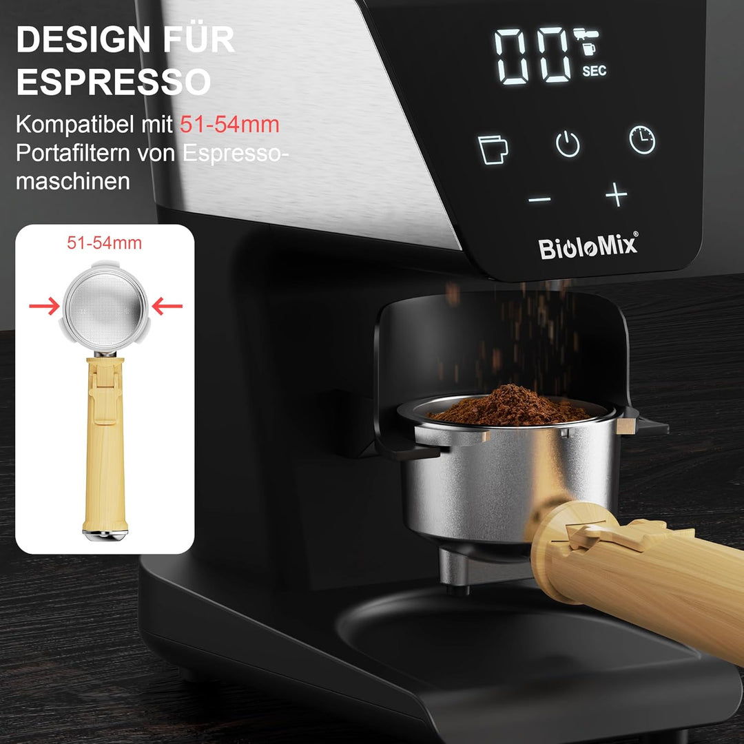 Biolomix Elektrische Kegelmühlen Mit Touchscreen Digitaltimer Display Und Portafilter Wiege, Elektri