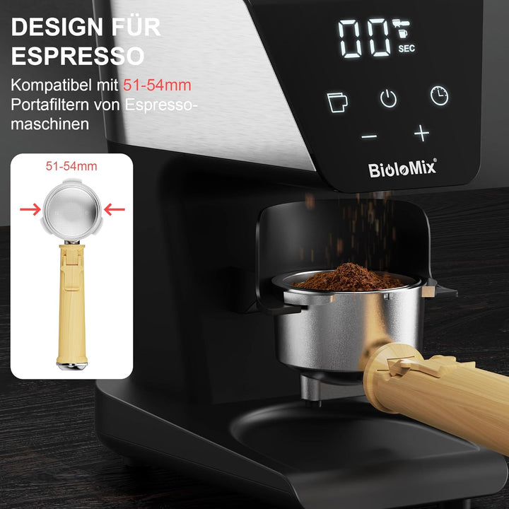 Biolomix Elektrische Kegelmühlen Mit Touchscreen Digitaltimer Display Und Portafilter Wiege, Elektri