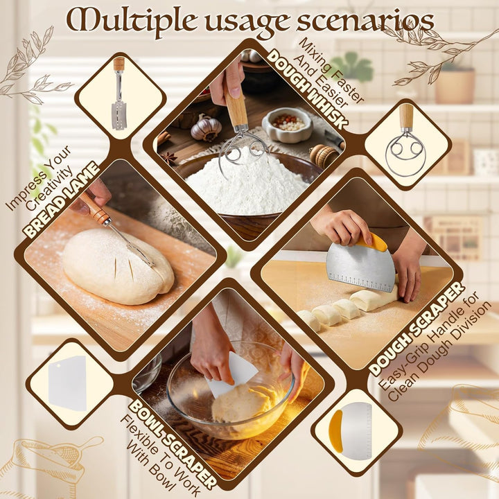 Sauerteig Starter Set, Gärkorb Brot Set, Komplettset Brot Backen Zubehör, Geschenk für Anfänger und