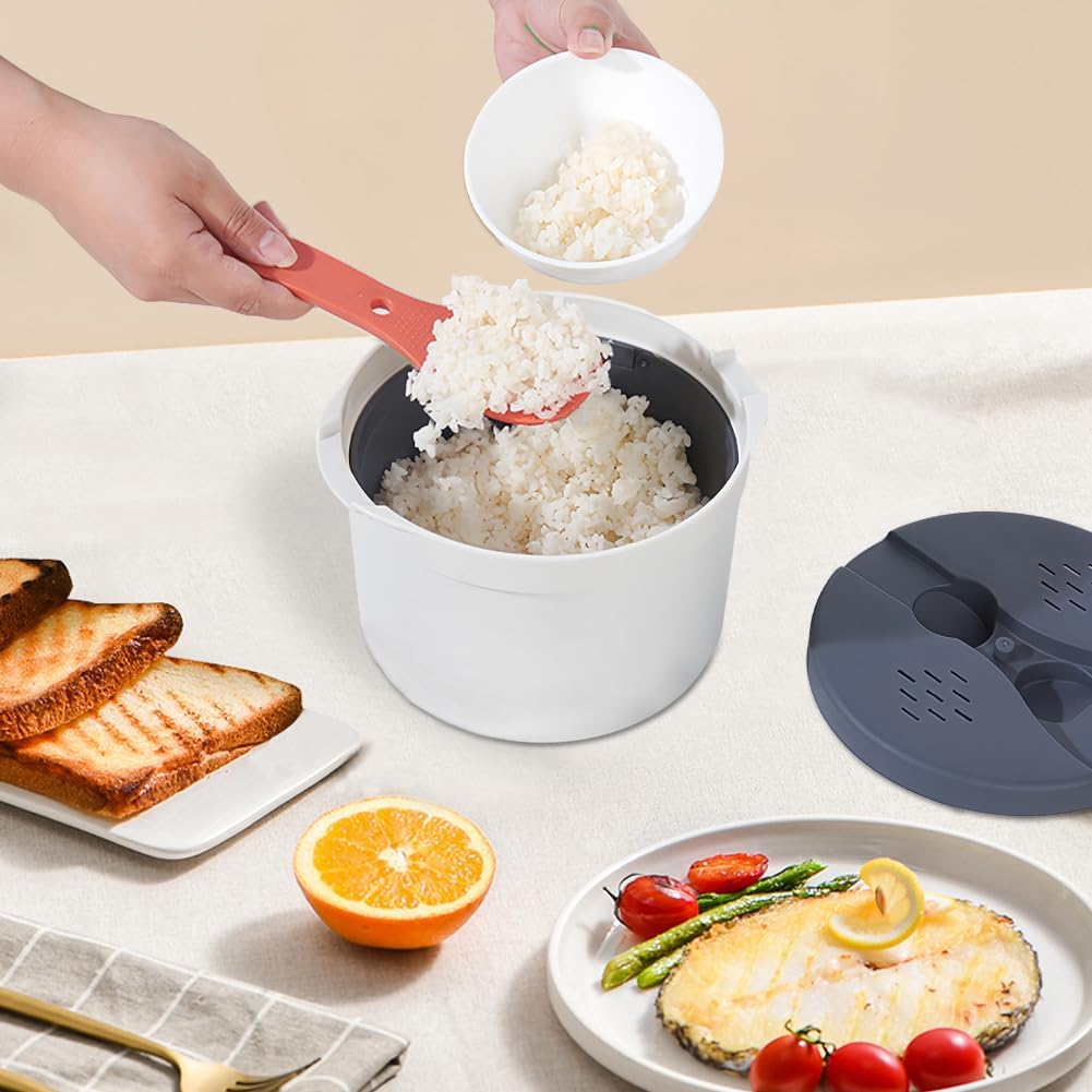 Mikrowellen Reiskocher, 2L Multifunktions Dampfgarer Dampftopf Reiskocher Set PP in Lebensmittelqual