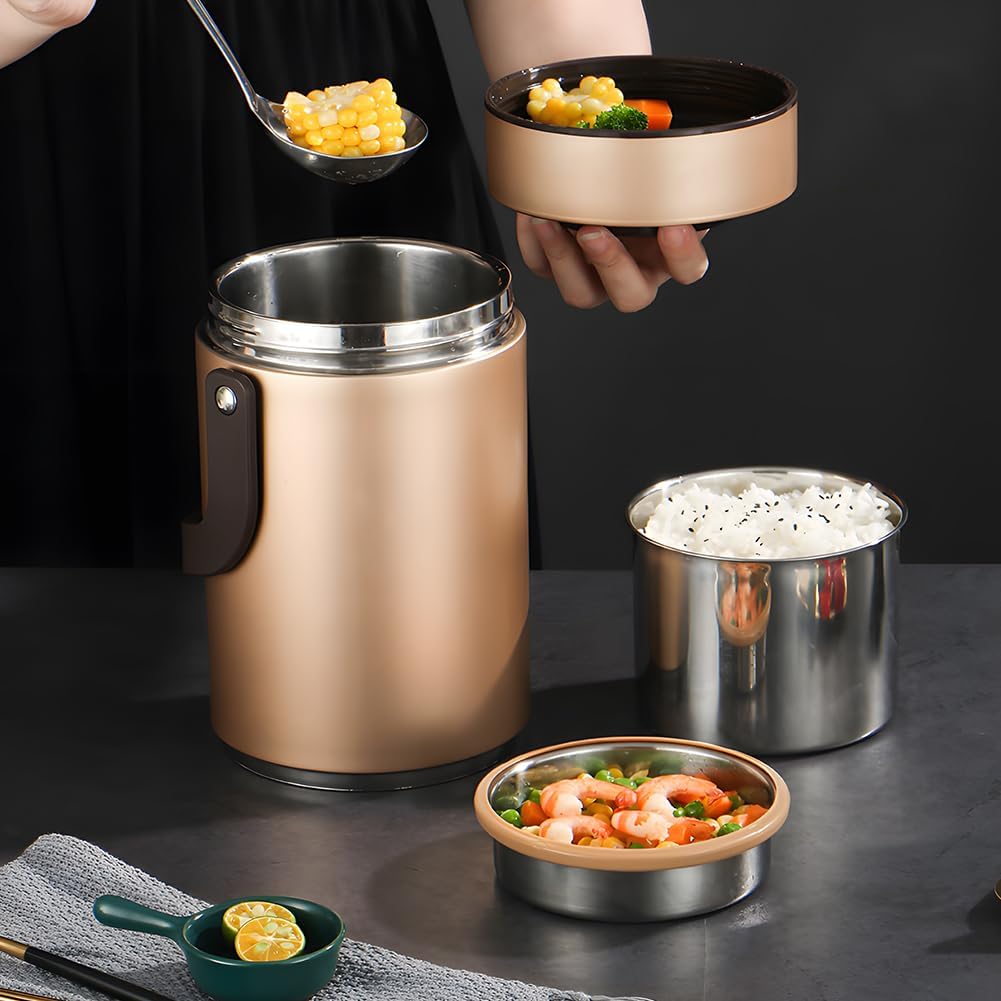 Bento Boxen, 2300ml 3 stufiger Lebensmittelbehälter vakuumisolierter Lunch Thermosbehälter aus Edels