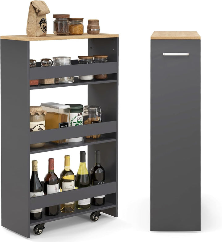 COSTWAY Nischenwagen 20cm breit, Nischenregal Badregal 4 Etagen, Nischenschrank auf Rollen, Servierw