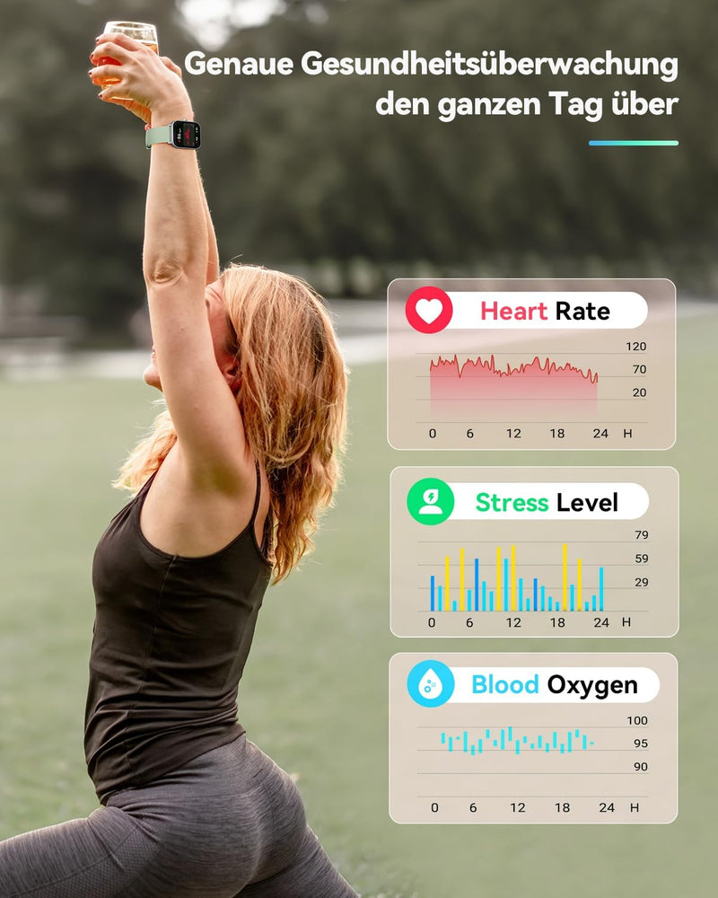 Smartwatch Damen mit Telefonfunktion,1,8" Fitnessuhr Herren mit Herzfrequenz SpO2 Stress Schlafmonit