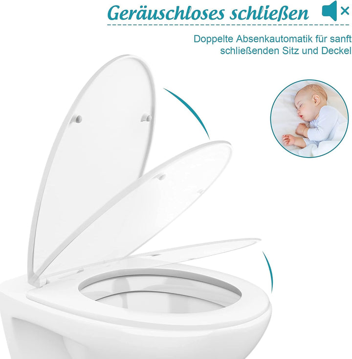 WC Sitz mit Absenkautomatik, Oval Toilettendeckel Abnehmbar Einfache Montage und Sauber, Universelle