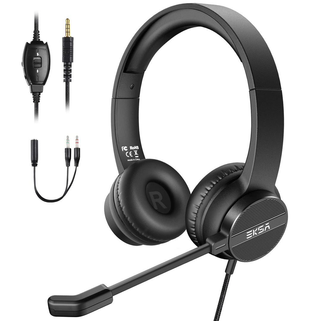 EKSA H12 PC Headset mit Mikrofon, 3,5 mm Business Headset mit Stummschalter & Lautstärkeregler, Klar