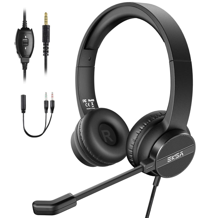EKSA H12 PC Headset mit Mikrofon, 3,5 mm Business Headset mit Stummschalter & Lautstärkeregler, Klar
