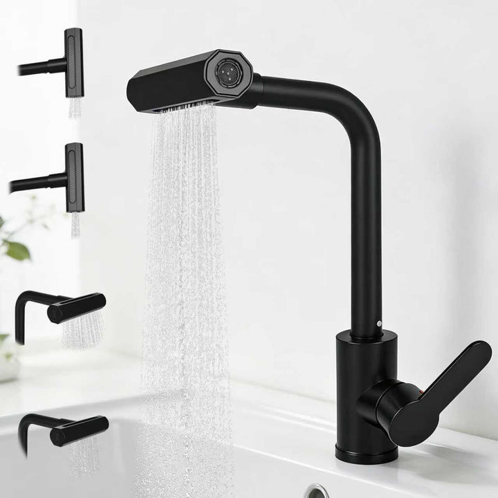 Waterfall Wasserhahn Küche mit 4 Strahlarten, 360° Drehbar Mischbatterie Spültischarmatur Einhebelmi