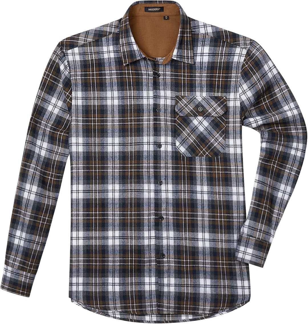 HISDERN Flanellhemd Herren Karierte Hemden Herren Langarm Button Down Baumwolle Holzfällerhemd Regul