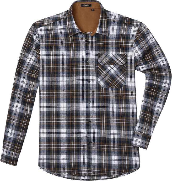 HISDERN Flanellhemd Herren Karierte Hemden Herren Langarm Button Down Baumwolle Holzfällerhemd Regul
