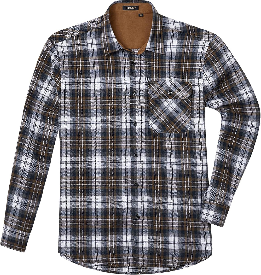 HISDERN Flanellhemd Herren Karierte Hemden Herren Langarm Button Down Baumwolle Holzfällerhemd Regul