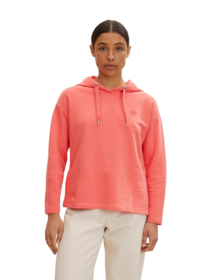 TOM TAILOR Damen Hoodie Sweatshirt mit Herz-Stickerei 38 12230 - Smooth Papaya Red, 38 12230 - Smoot