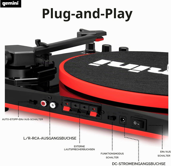Gemini TT-900 - RED | Plattenspieler mit Soundsystem - Bluetooth - Komplettsystem
