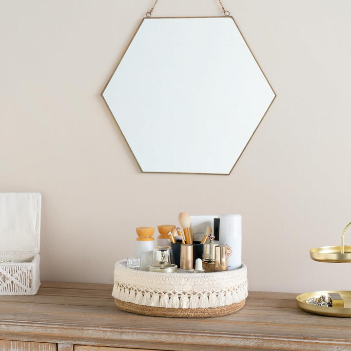 Mkono Make-up Halter Organizer Makrame Dekorativer Gewebter Seilkorb Boho Decor Kosmetik Schreibtisc