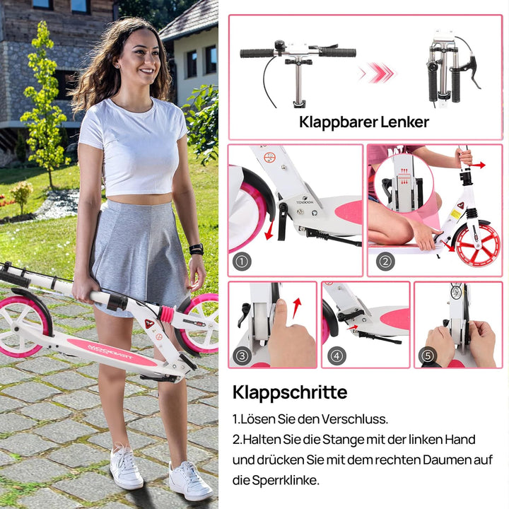 TENBOOM Roller Kinder 10 Jahre, Aluminium Tretroller klappbar Cityroller Höhenverstellbar, Roller Ki