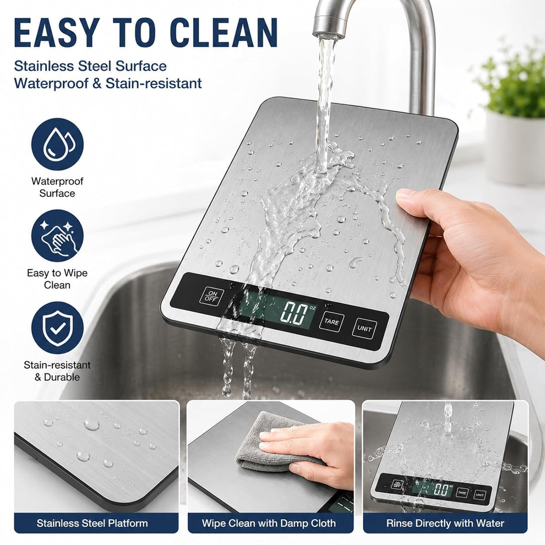 Digitale Küchenwaage 15kg/33lb, Lebensmittelwaage mit Tara-Funktion, Edelstahl Waage, LCD-Anzeige, H